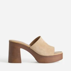 Texto Sandales|Mules/Tongs^Mule à talon cuir velours BEIGE