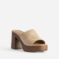 Texto Sandales|Mules/Tongs^Mule à talon cuir velours BEIGE