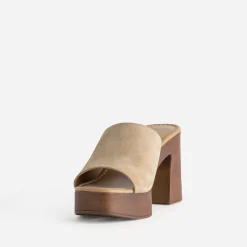 Texto Sandales|Mules/Tongs^Mule à talon cuir velours BEIGE