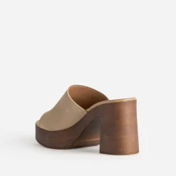 Texto Sandales|Mules/Tongs^Mule à talon cuir velours BEIGE