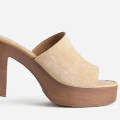 Texto Sandales|Mules/Tongs^Mule à talon cuir velours BEIGE