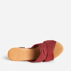 Texto Mules/Tongs|Sandales^Mule à talon bordeaux en cuir velours VIOLET