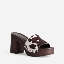 Texto Mules/Tongs|Sandales^Mule à talon motif vache MARRON
