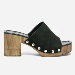 Texto Mules/Tongs|Sandales^Mule à talon e en cuir velours NOIR