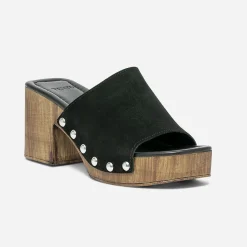 Texto Mules/Tongs|Sandales^Mule à talon e en cuir velours NOIR