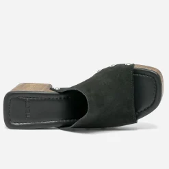 Texto Mules/Tongs|Sandales^Mule à talon e en cuir velours NOIR