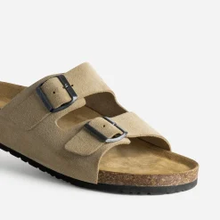 Eram Nu-Pieds/Sandales^Mule anatomique cuir velours BEIGE