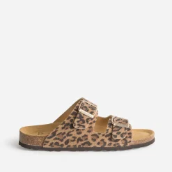 Eram Mules/Tongs|Sandales^Mule anatomique beige cuir velours effet léopard IMPRIME