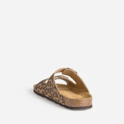 Eram Mules/Tongs|Sandales^Mule anatomique beige cuir velours effet léopard IMPRIME