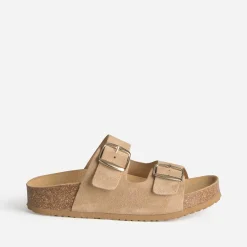 Eram Mules/Tongs|Sandales^Mule anatomique cuir velours à plateforme BEIGE