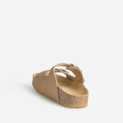Eram Mules/Tongs|Sandales^Mule anatomique cuir velours à plateforme BEIGE
