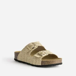 Eram Mules/Tongs|Sandales^Mule anatomique effet raphia plateforme BEIGE