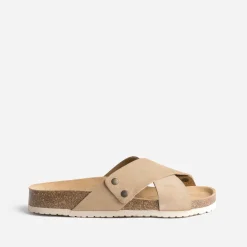 Eram Mules/Tongs|Sandales^Mule anatomique beige en cuir velours éco-conçu TAUPE