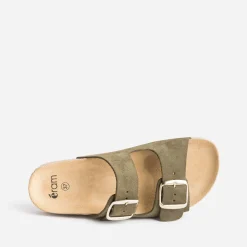 Eram Mules/Tongs|Sandales^Mule anatomique en cuir velours KAKI