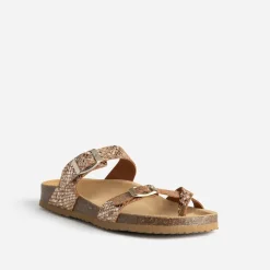 Eram Mules/Tongs|Sandales^Mule anatomique marron cuir effet python éco-conçu IMPRIME