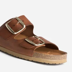 Eram Mules/Tongs|Sandales^Mule anatomique marron en cuir éco-conçu COGNAC