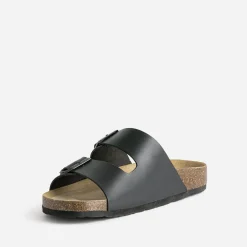 Eram Nu-Pieds/Sandales^Mule anatomique en cuir NOIR