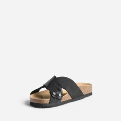 Eram Mules/Tongs^Mule anatomique e en cuir velours NOIR