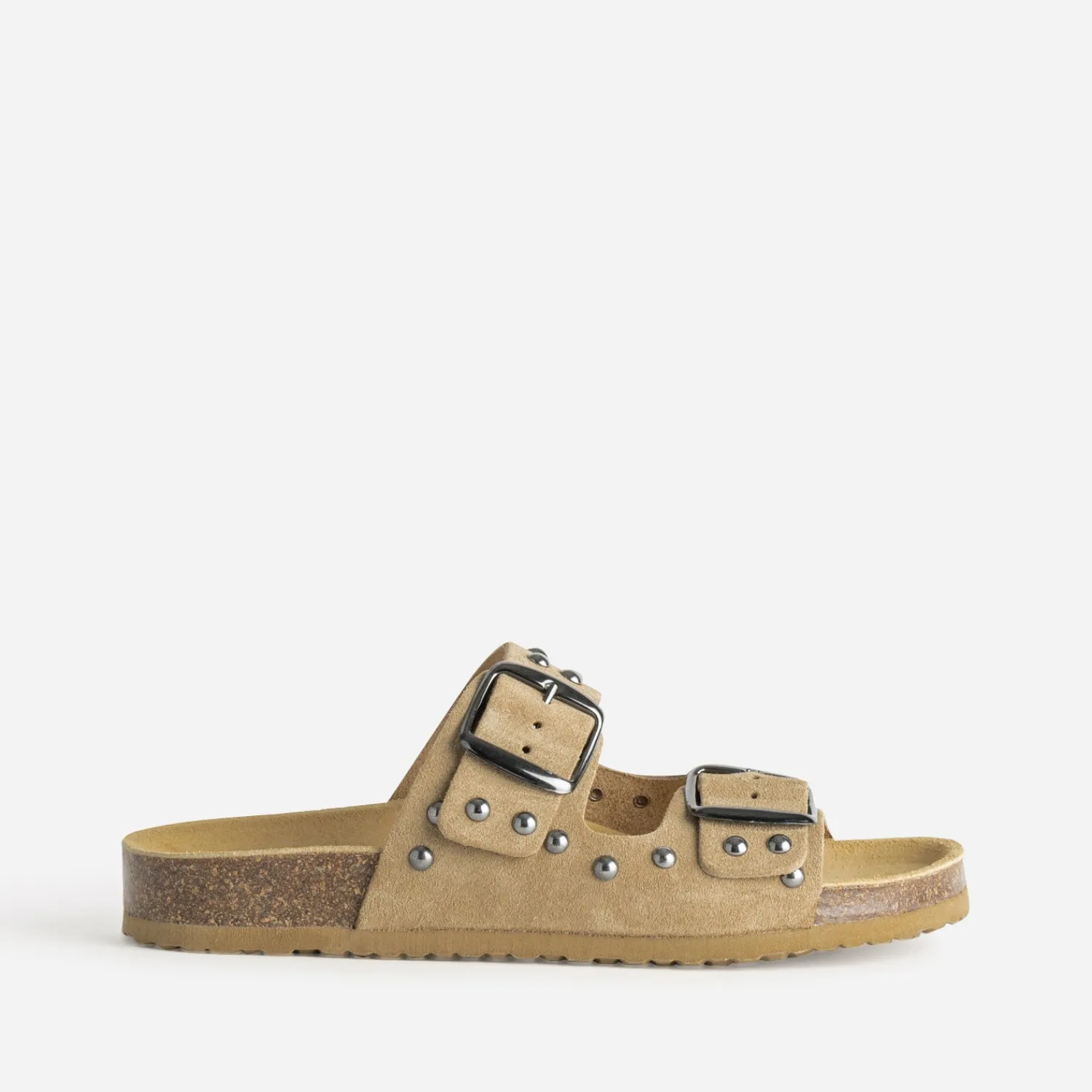 Texto Mules/Tongs|Sandales^Mule anatomique cuir velours clouté BEIGE