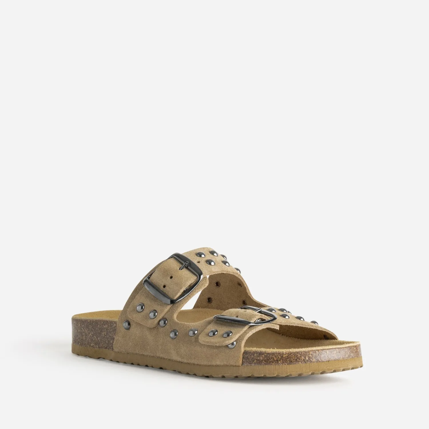 Texto Mules/Tongs|Sandales^Mule anatomique cuir velours clouté BEIGE