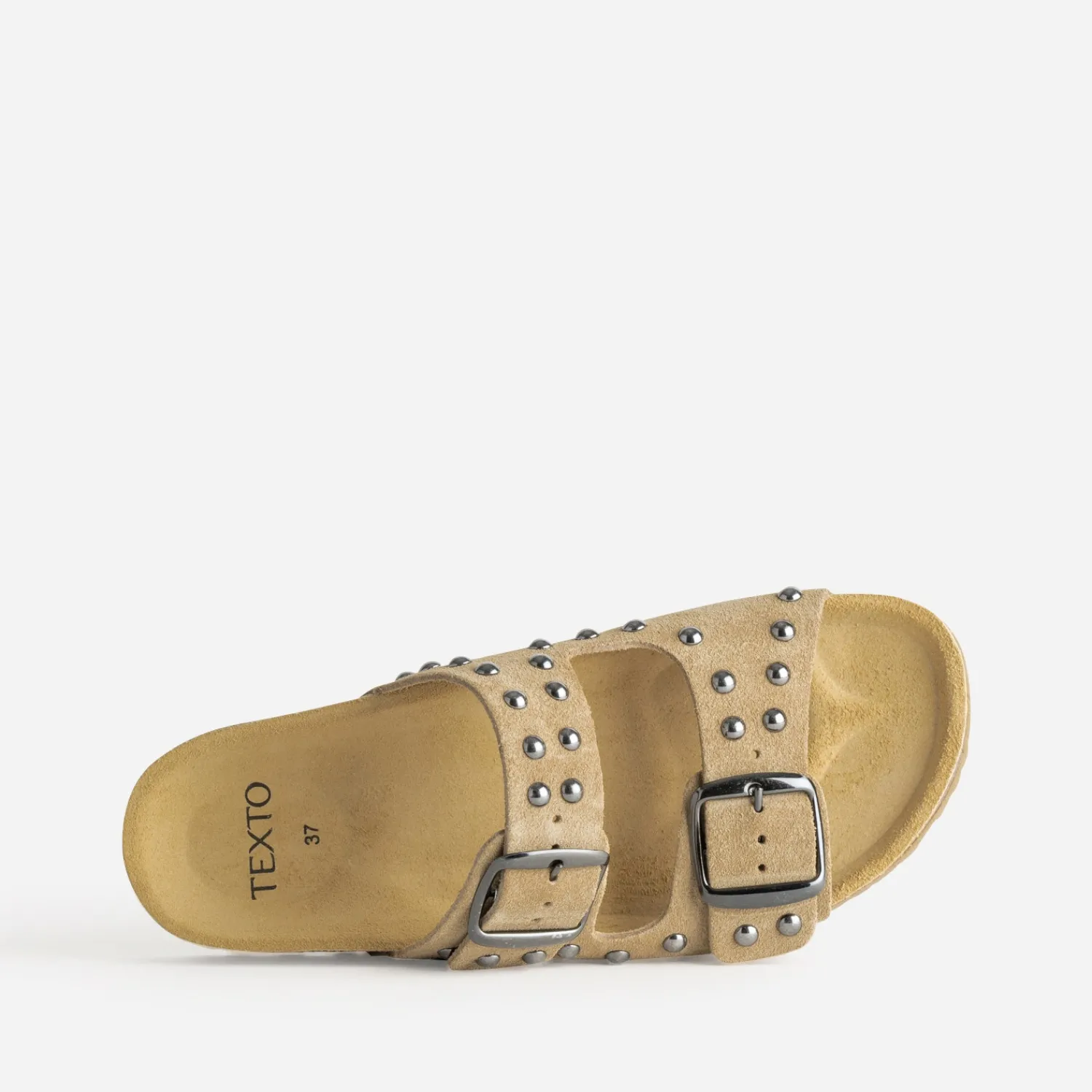Texto Mules/Tongs|Sandales^Mule anatomique cuir velours clouté BEIGE