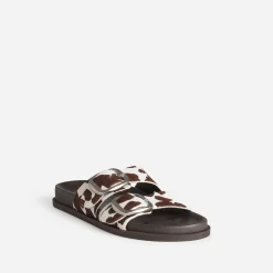 Texto Mules/Tongs|Sandales^Mule anatomique cuir motif vache MARRON