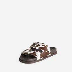 Texto Mules/Tongs|Sandales^Mule anatomique cuir motif vache MARRON