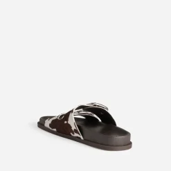 Texto Mules/Tongs|Sandales^Mule anatomique cuir motif vache MARRON