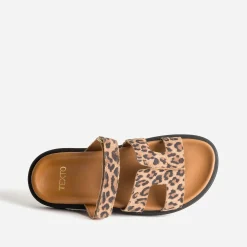 Texto Mules/Tongs|Sandales^Mule beige cuir à motif léopard IMPRIME
