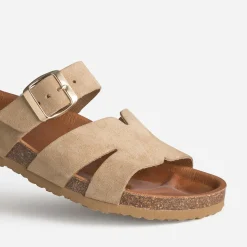 Eram Mules/Tongs|Sandales^Mule cuir velours double bride BEIGE