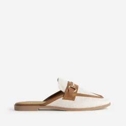 Eram Mules/Tongs|Sandales^Mule bi-matière lin bordé cognac BEIGE