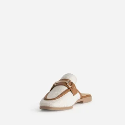 Eram Mules/Tongs|Sandales^Mule bi-matière lin bordé cognac BEIGE