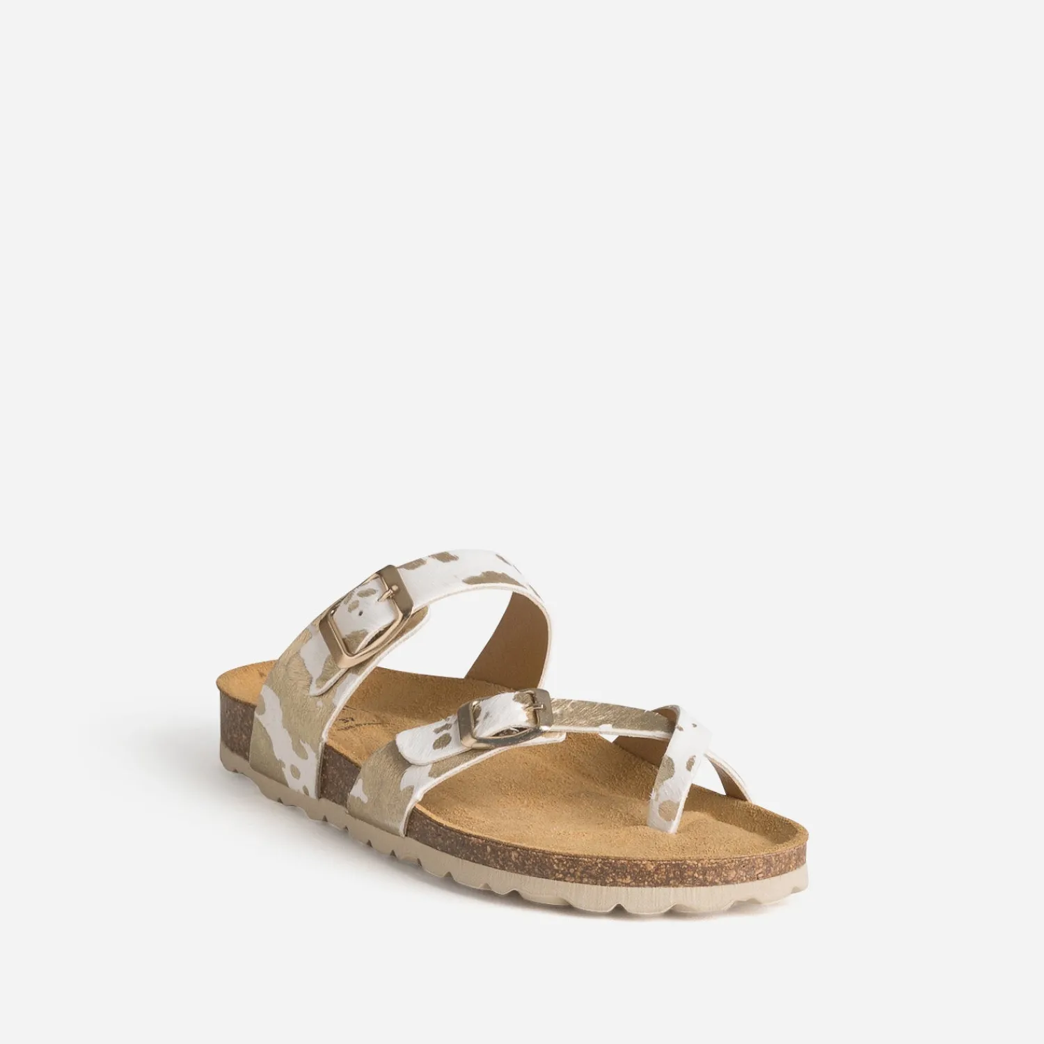 Eram Mules/Tongs|Sandales^Mule blanche cuir effet poulain motif vache IMPRIME