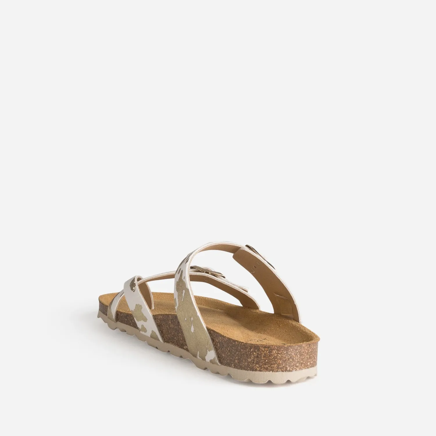 Eram Mules/Tongs|Sandales^Mule blanche cuir effet poulain motif vache IMPRIME