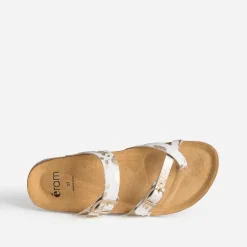 Eram Mules/Tongs|Sandales^Mule blanche cuir effet poulain motif vache IMPRIME