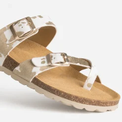 Eram Mules/Tongs|Sandales^Mule blanche cuir effet poulain motif vache IMPRIME