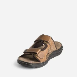 Eram Nu-Pieds/Sandales^Mule éco-conçue en cuir à scratchs CAMEL