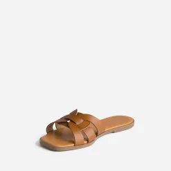 Eram Mules/Tongs|Sandales^Mule camel cuir brides tressées COGNAC