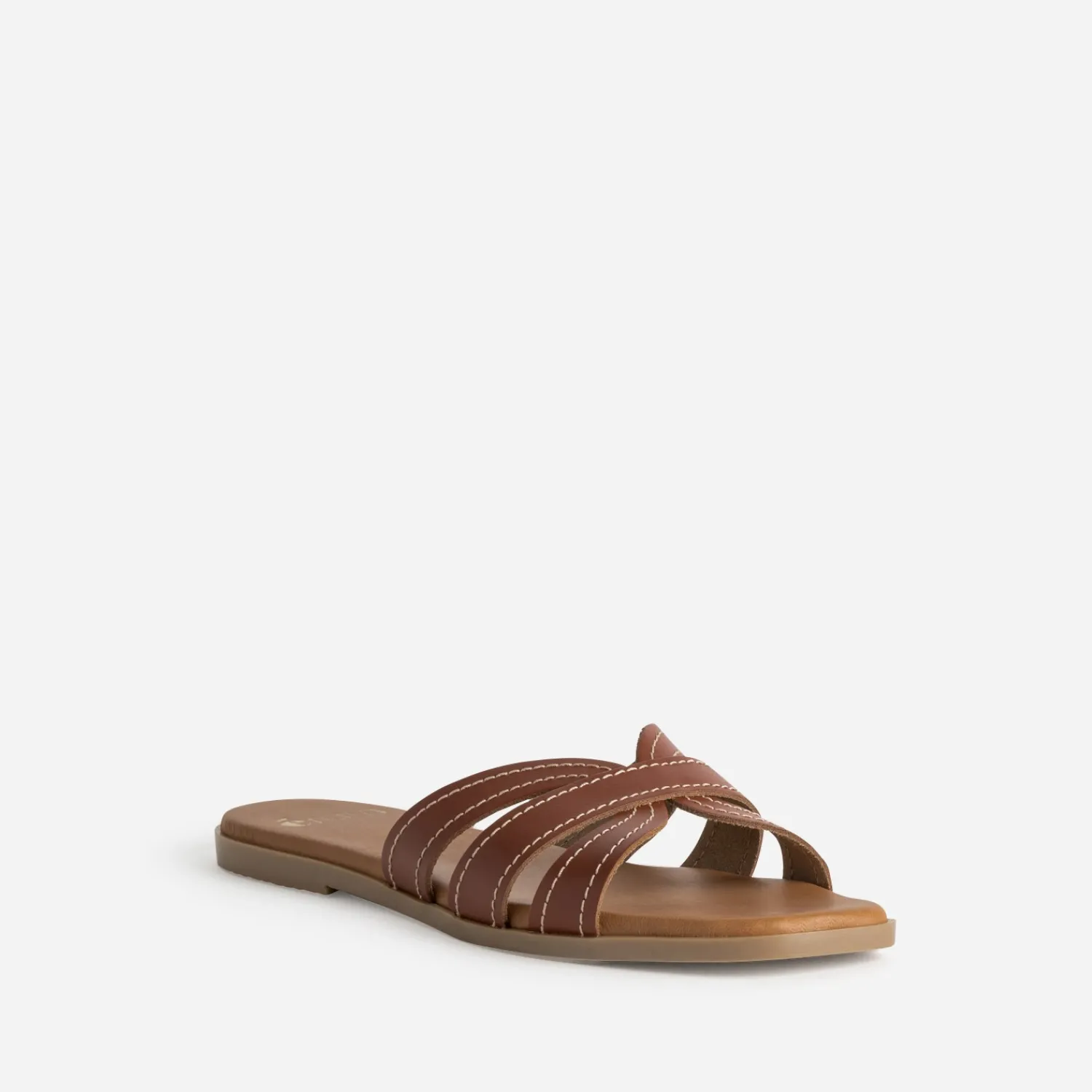 Eram Mules/Tongs|Sandales^Mule cognac cuir brides détails couture ROUGE