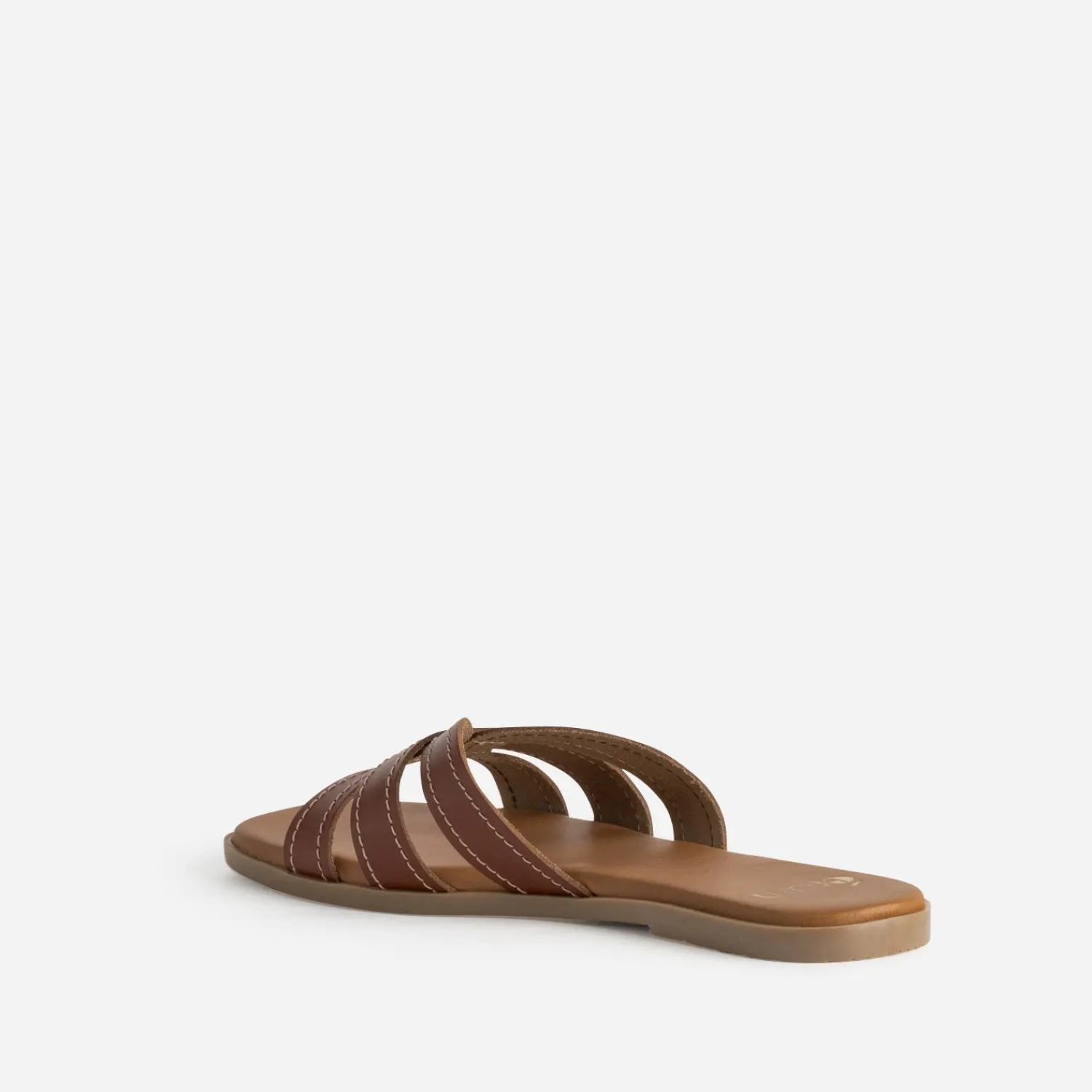Eram Mules/Tongs|Sandales^Mule cognac cuir brides détails couture ROUGE