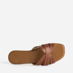 Eram Mules/Tongs|Sandales^Mule cognac cuir brides détails couture ROUGE