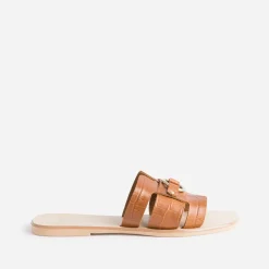 Eram Mules/Tongs|Sandales^Mule en cuir embossé croco COGNAC