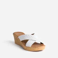 Eram Mules/Tongs|Sandales^Mule compensée he à brides tressées argent BLANC