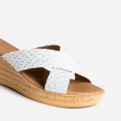 Eram Mules/Tongs|Sandales^Mule compensée he à brides tressées argent BLANC