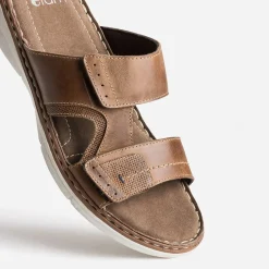 Eram Nu-Pieds/Sandales^Mule marron en cuir à scratchs COGNAC