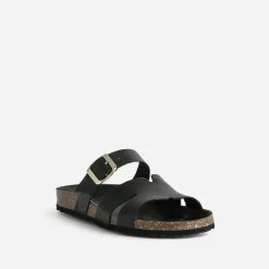 Eram Mules/Tongs^Mule e cuir double bride NOIR
