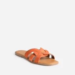 Eram Mules/Tongs|Sandales^Mule cuir velours brides tressées ORANGE