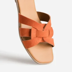 Eram Mules/Tongs|Sandales^Mule cuir velours brides tressées ORANGE