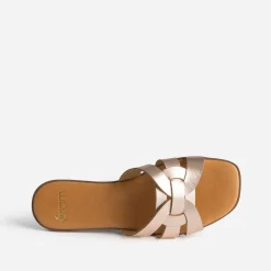 Eram Sandales|Mules/Tongs^Mule rose cuivré en cuir METALISE