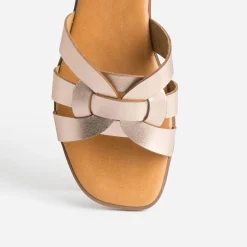 Eram Sandales|Mules/Tongs^Mule rose cuivré en cuir METALISE